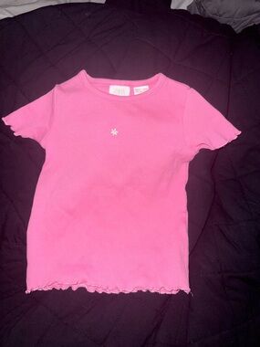 Zara Girls' Bright Pink Ribbed Tee with Daisy